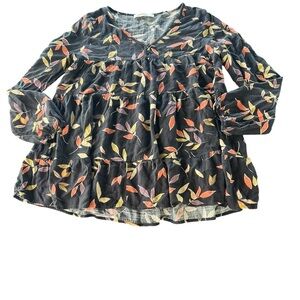 Women's Black Floral Tunic with Multicolor Leaves